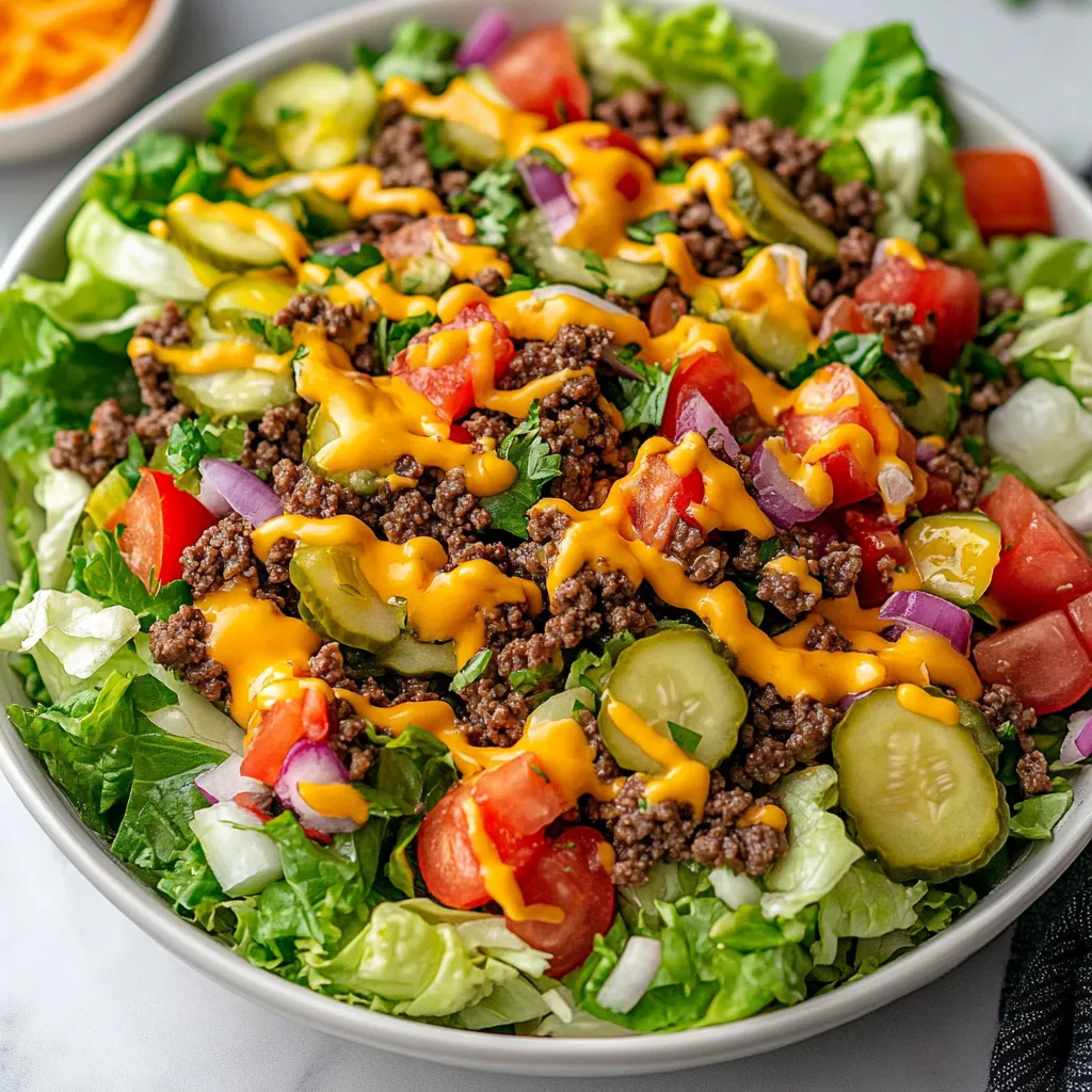 Big Mac Salad Bowl with Beef, Cheese, and Pickles