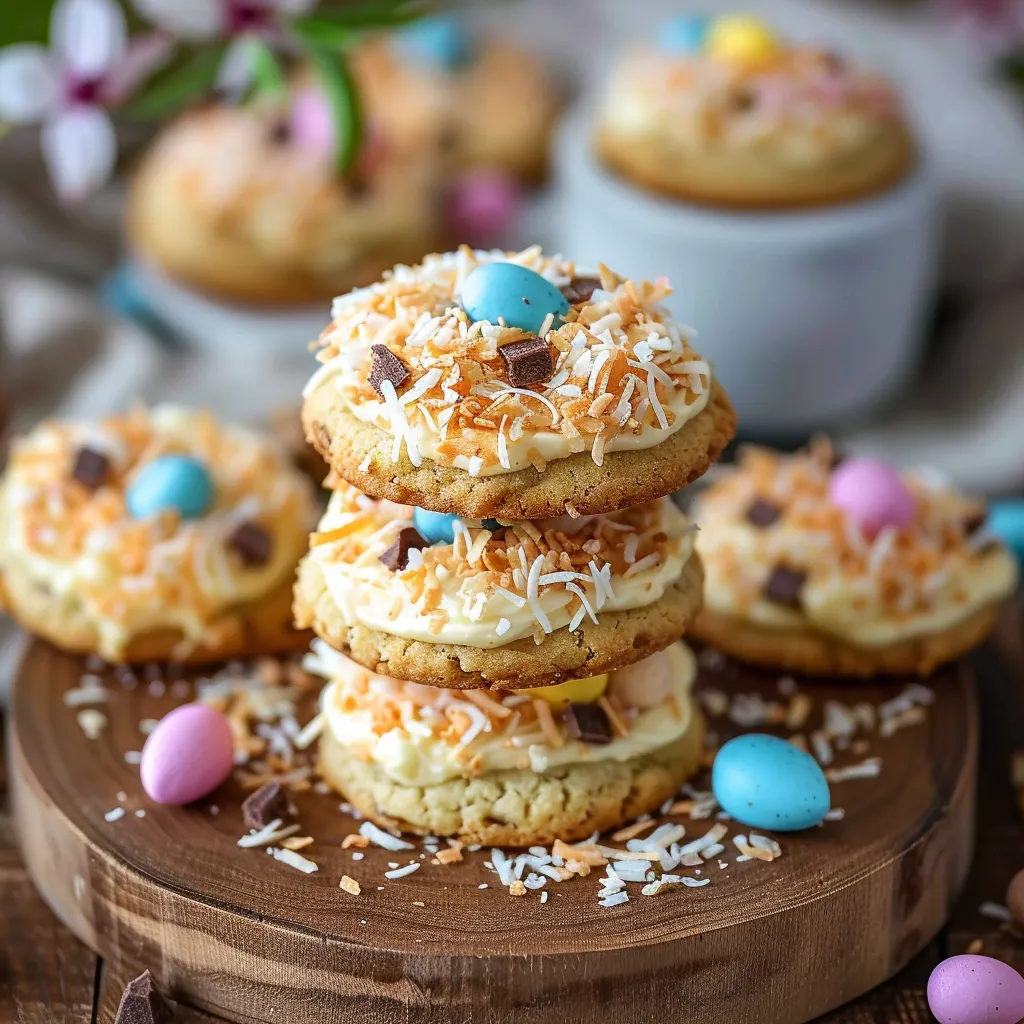 Bird's Nest Easter Cookies with Toasted Coconut and Speckled Eggs