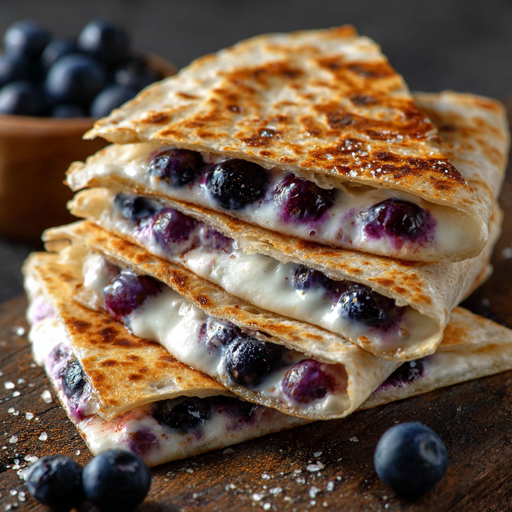 Blueberry Breakfast Quesadilla with Cream Cheese and Honey
