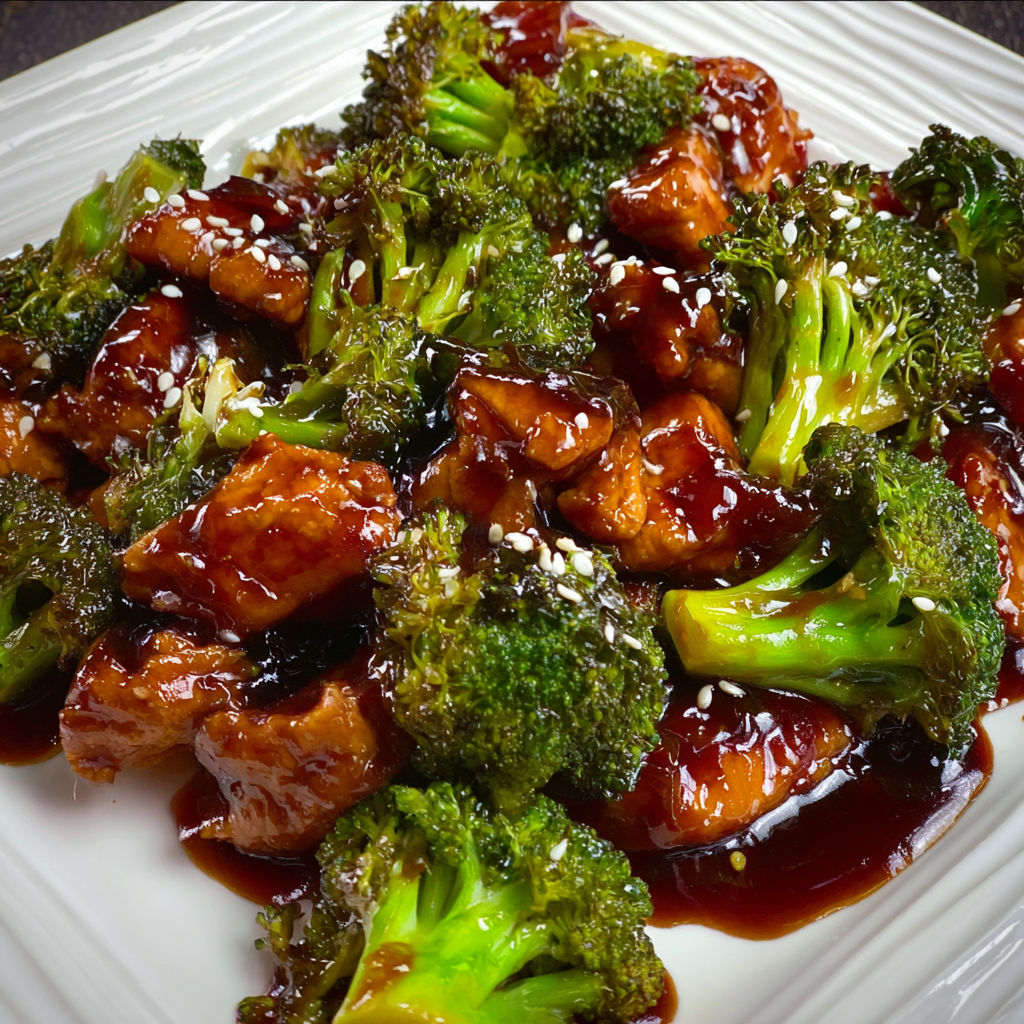 Bourbon Chicken with Broccoli in Sweet Soy Glaze