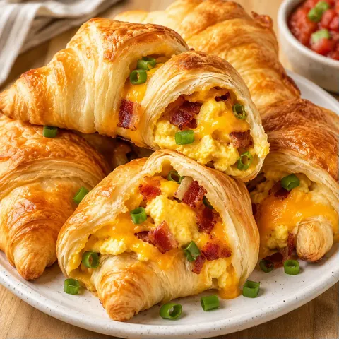 Breakfast Crescent Rolls with eggs, bacon, cheddar, and green onion