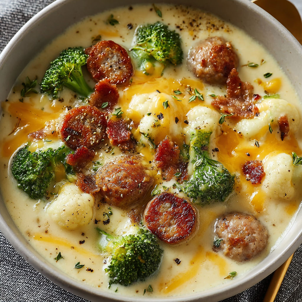 Broccoli Cauliflower with Cheese and Sausage Delight