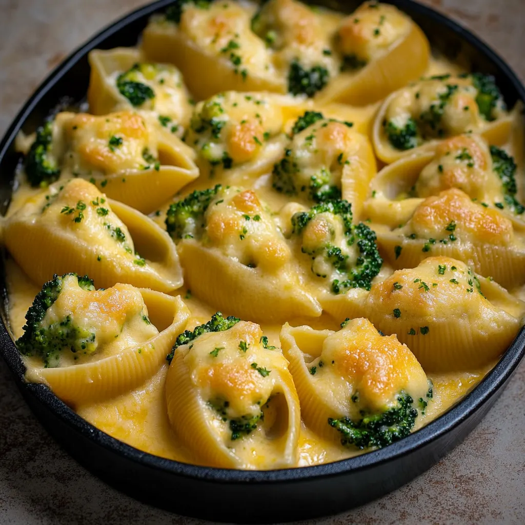 Stuffed Shells with Chicken, Broccoli, Cheddar