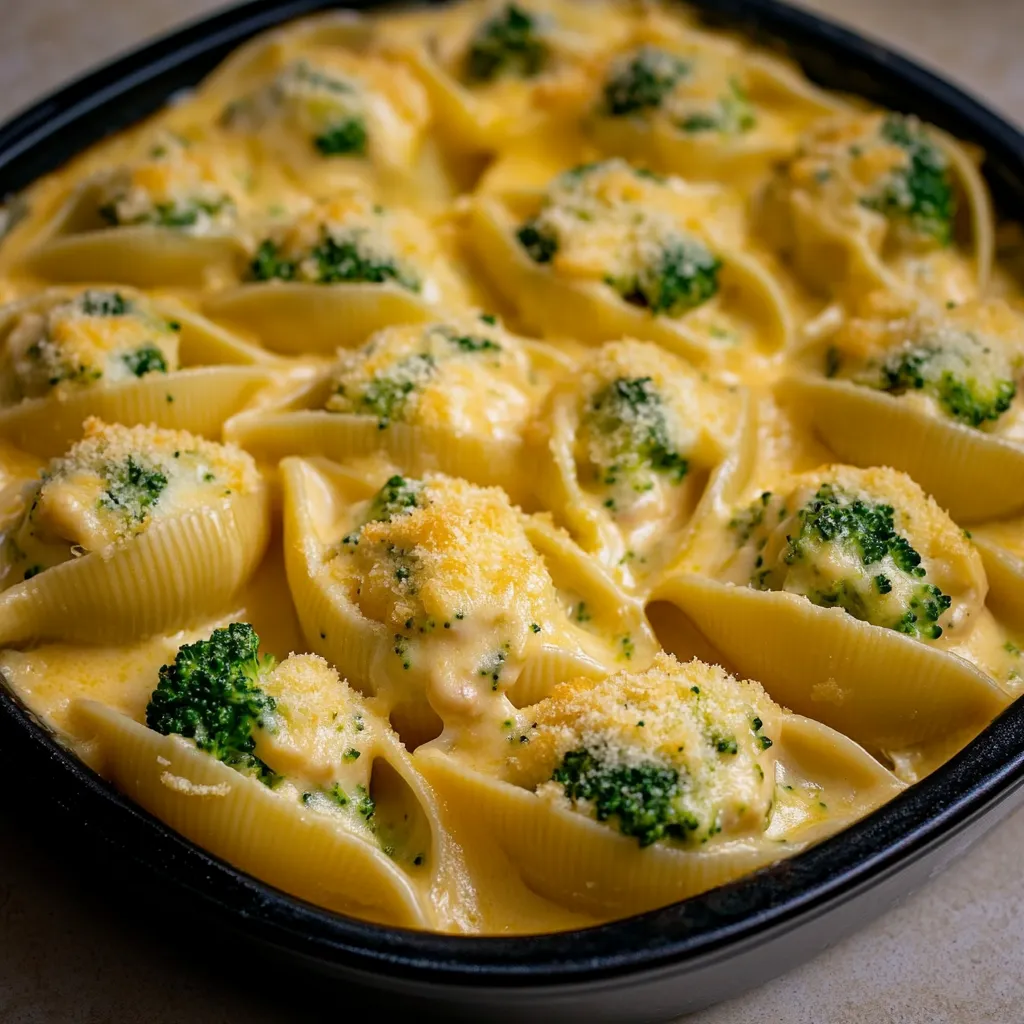 Stuffed Shells with Chicken, Broccoli, Cheddar