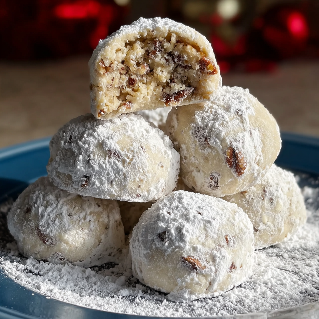 Tender Buttery Pecan Snowball Cookies with Powdered Sugar