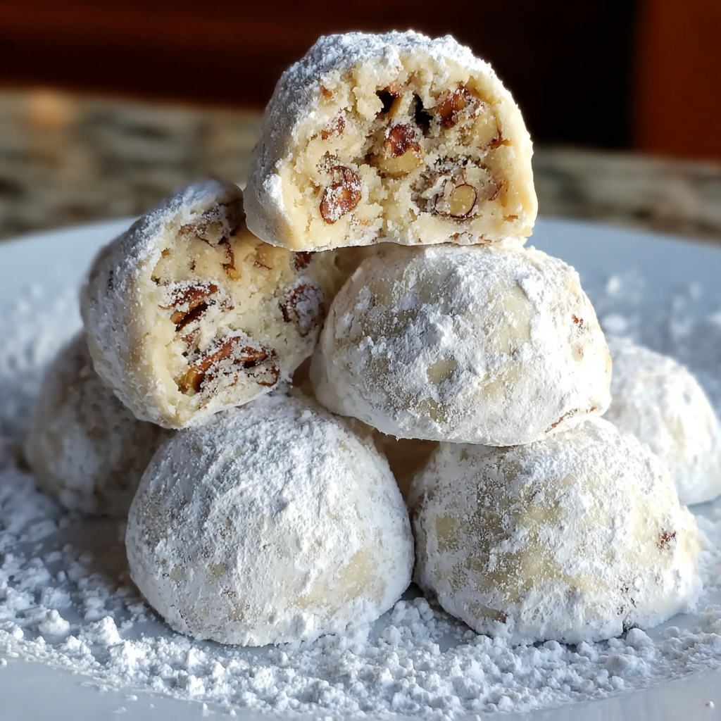 Tender Buttery Pecan Snowball Cookies with Powdered Sugar