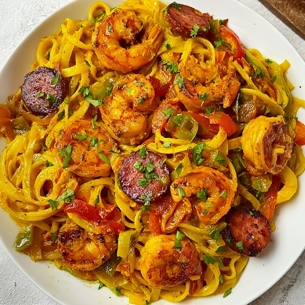 Cajun Shrimp Chicken Pasta with Andouille Sausage