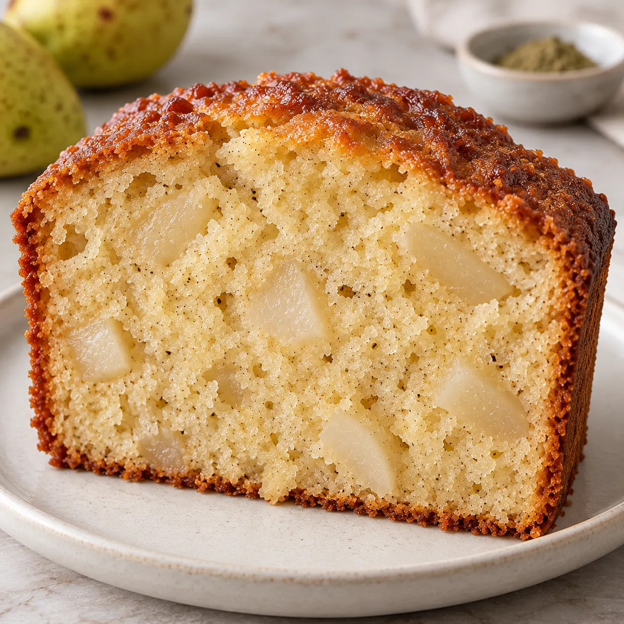 Butter loaf with cardamom and pear