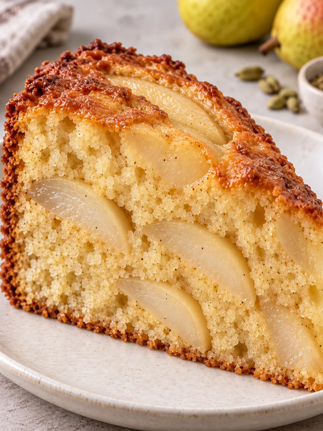 Yogurt cake with pear and cardamom