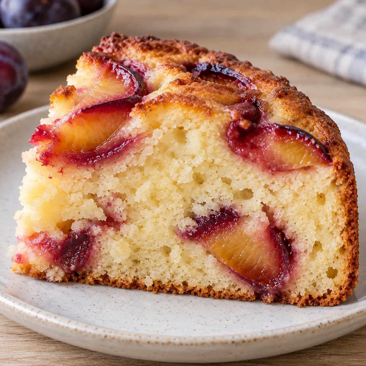 Yogurt cake with plums and vanilla