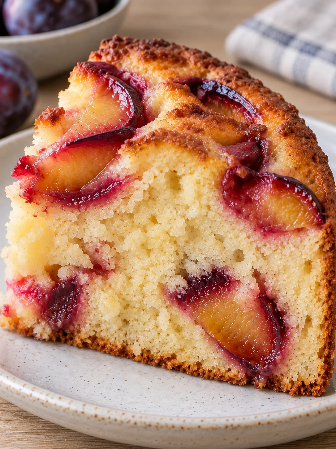Yogurt cake with plums and vanilla