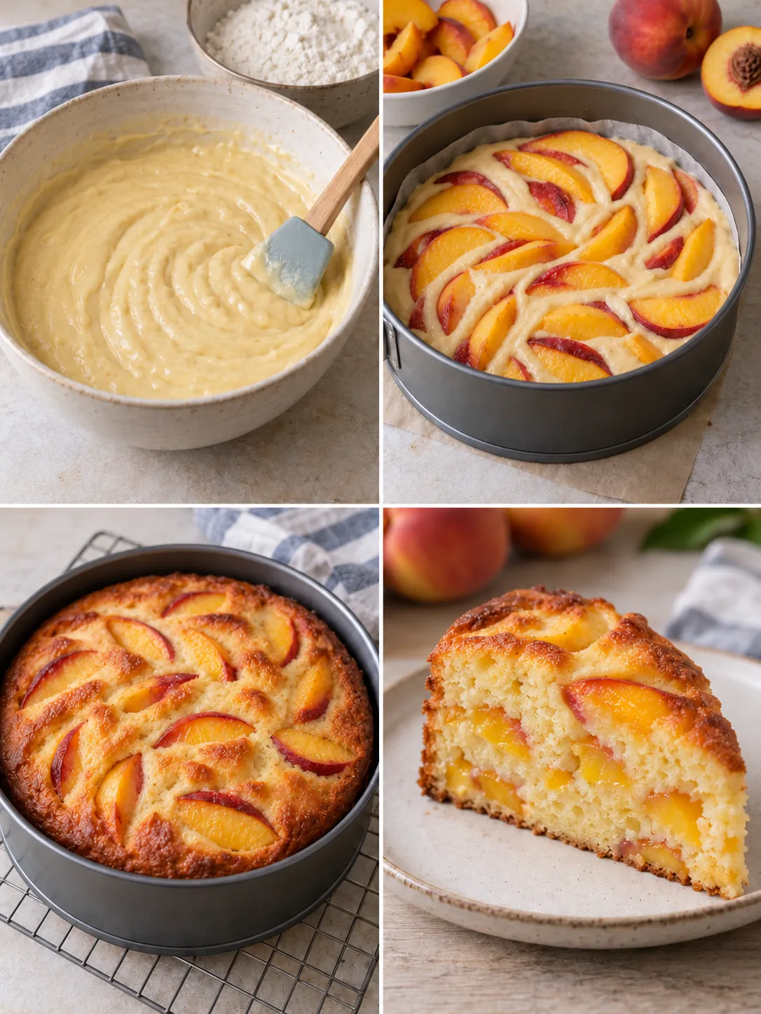 Yogurt cake with peaches and vanilla