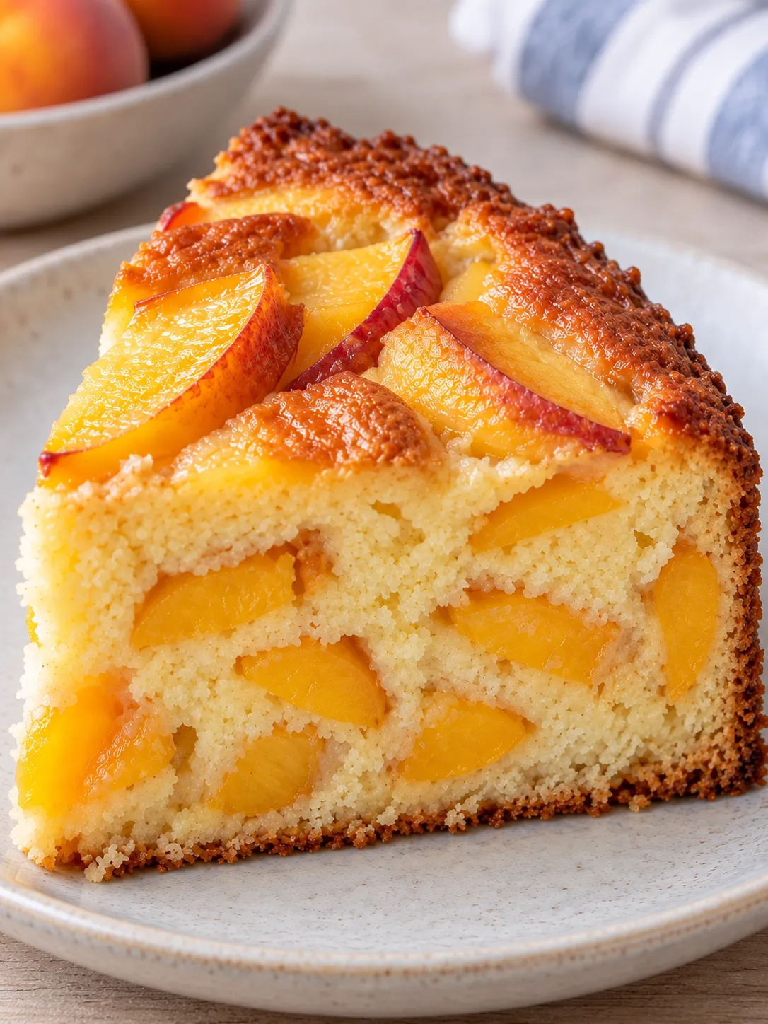 Yogurt cake with peaches and vanilla