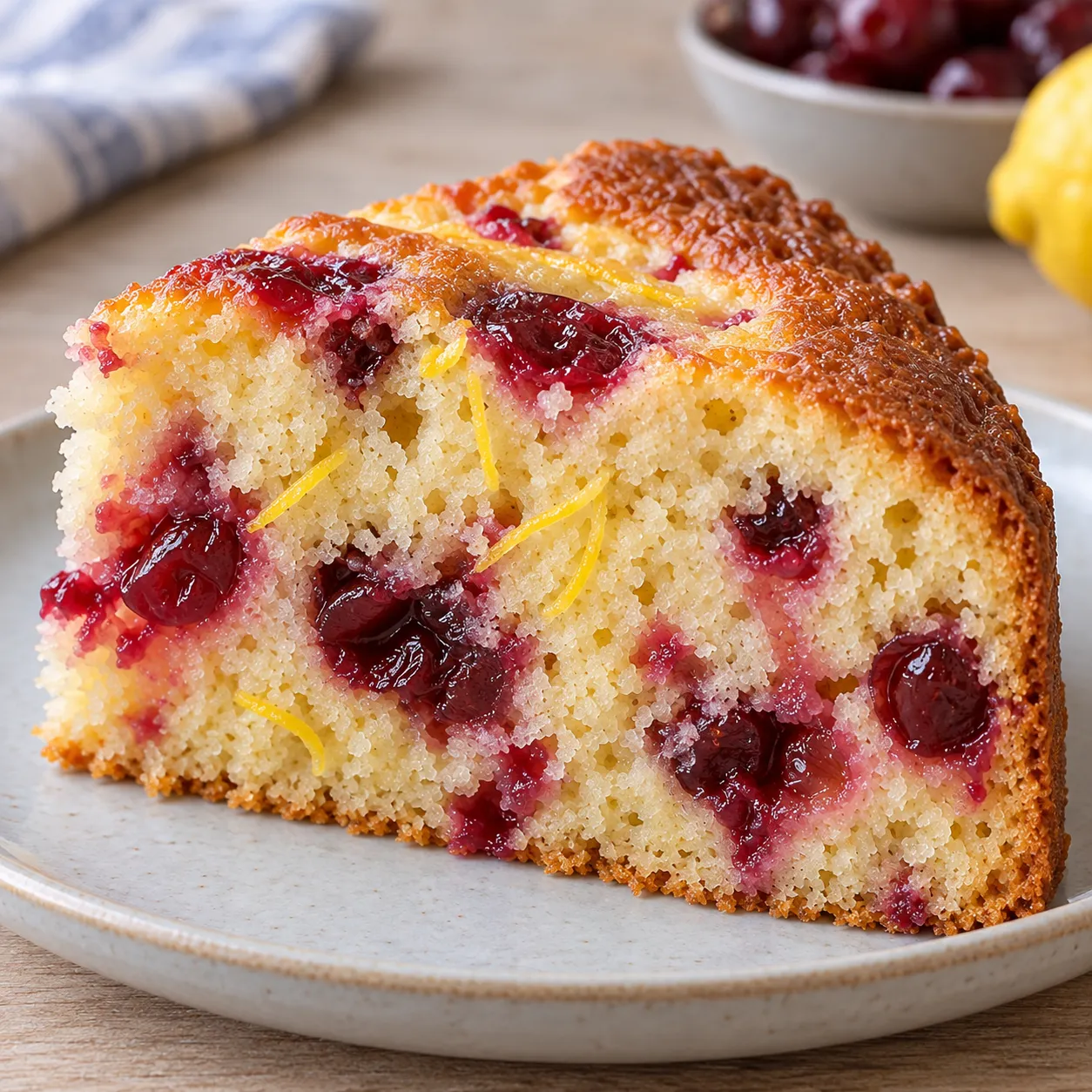 Yogurt cake with cherries and lemon