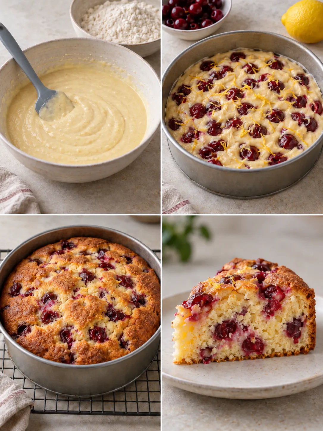 Yogurt cake with cherries and lemon