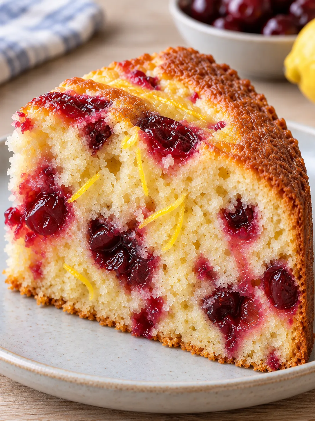 Yogurt cake with cherries and lemon