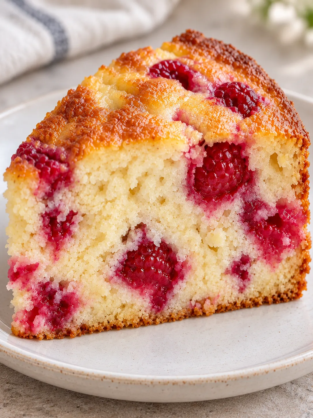 Yogurt cake with raspberries and vanilla
