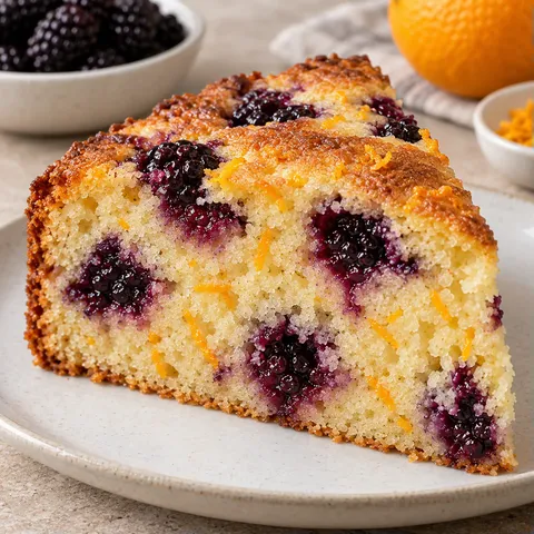 Yogurt cake with blackberries and orange