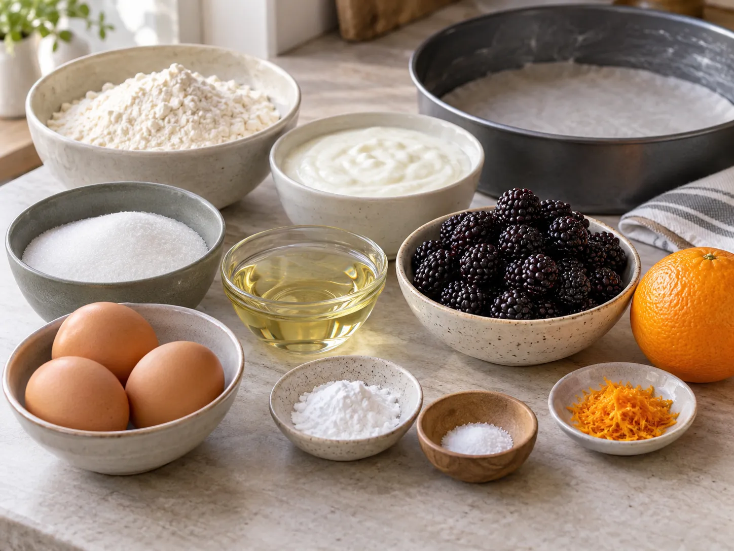 large eggs, granulated sugar, plain full-fat yogurt, neutral sunflower oil