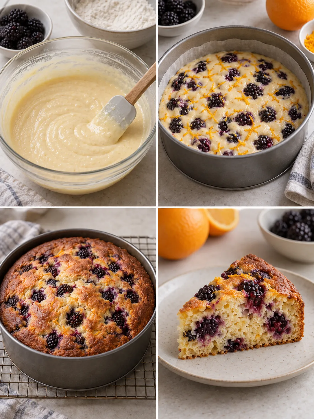 Yogurt cake with blackberries and orange
