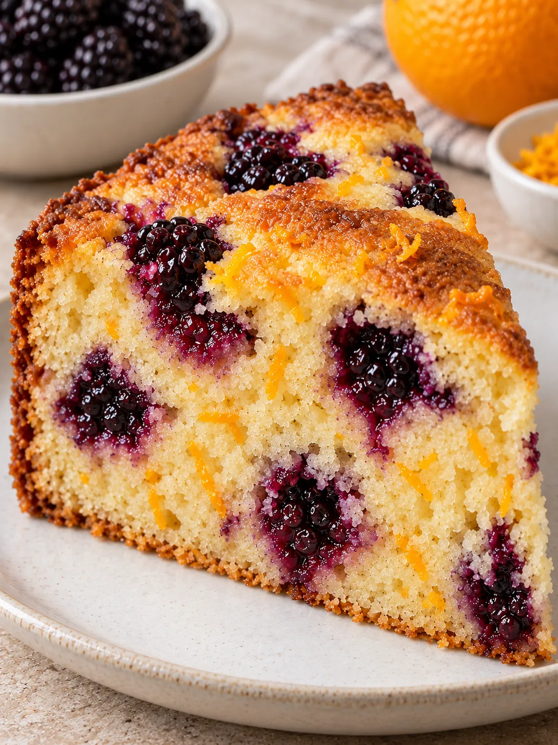 Yogurt cake with blackberries and orange