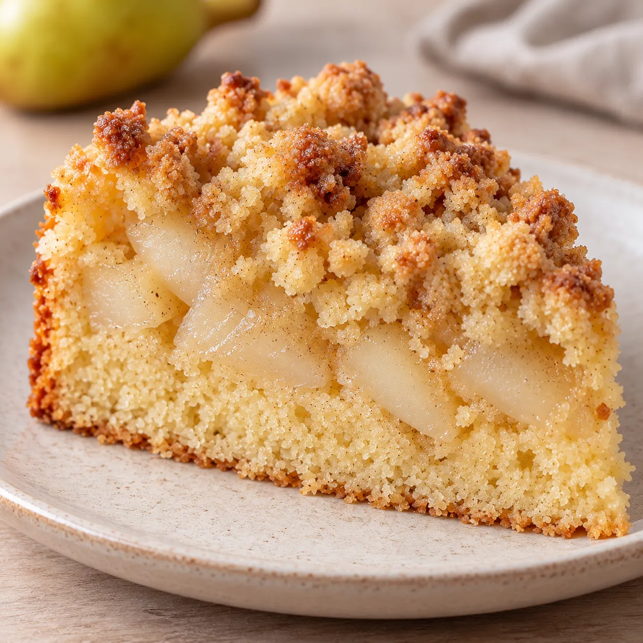 Crumble cake with pear and cardamom