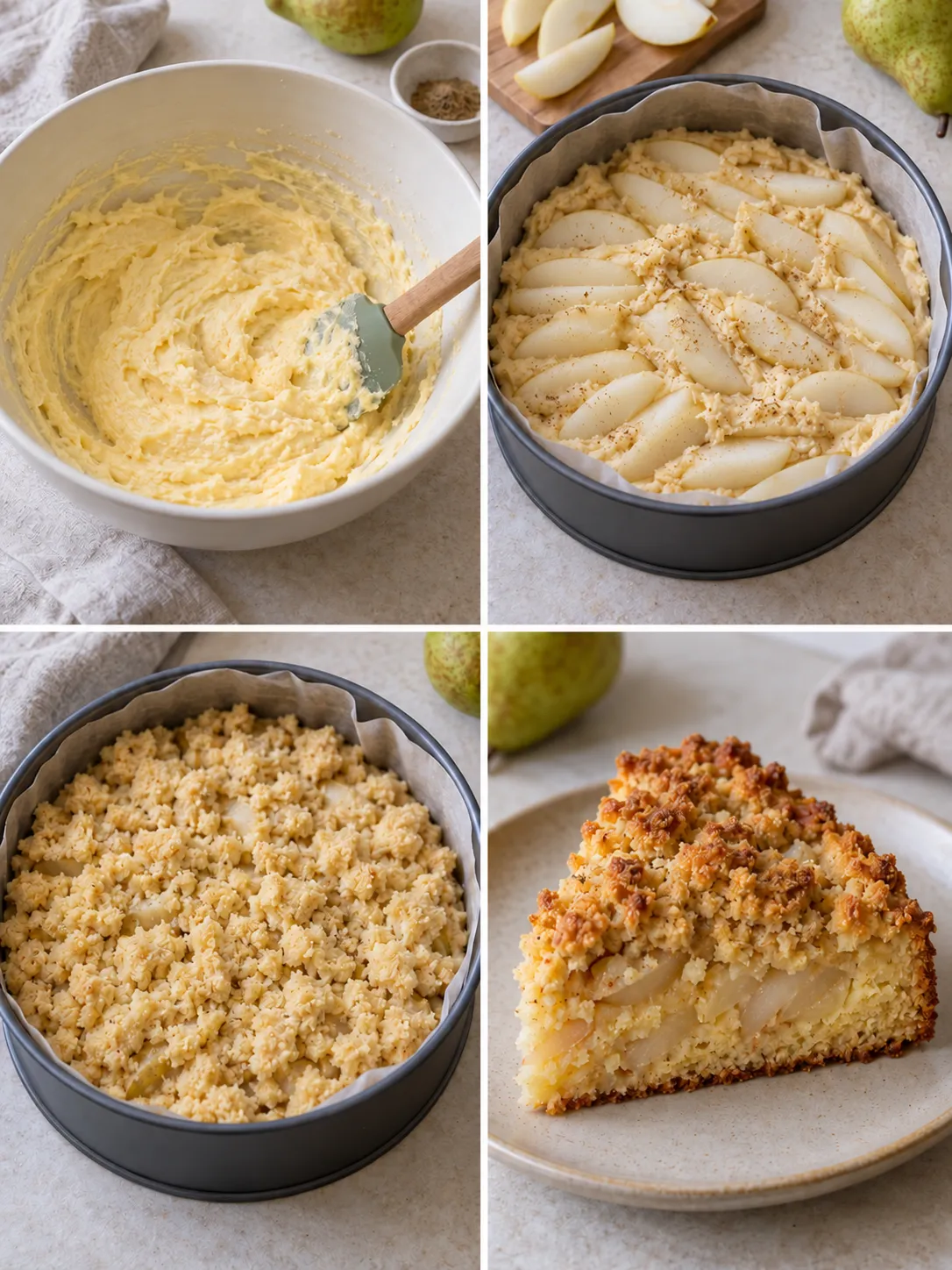 Crumble cake with pear and cardamom