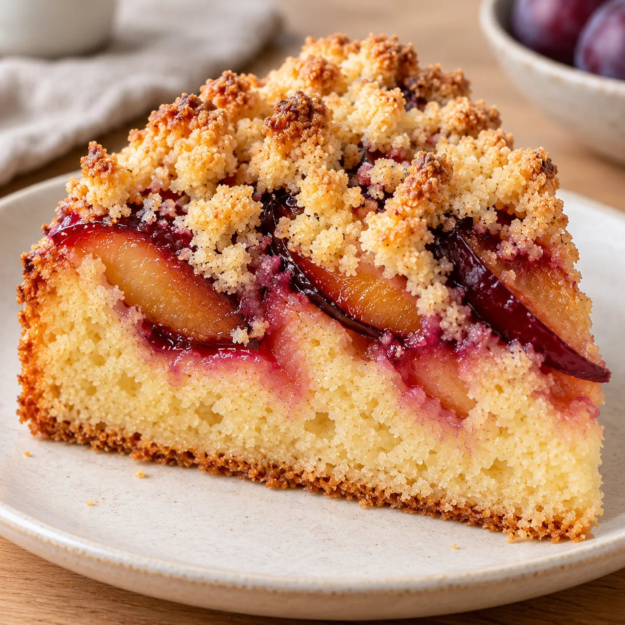 Crumble cake with plums and vanilla