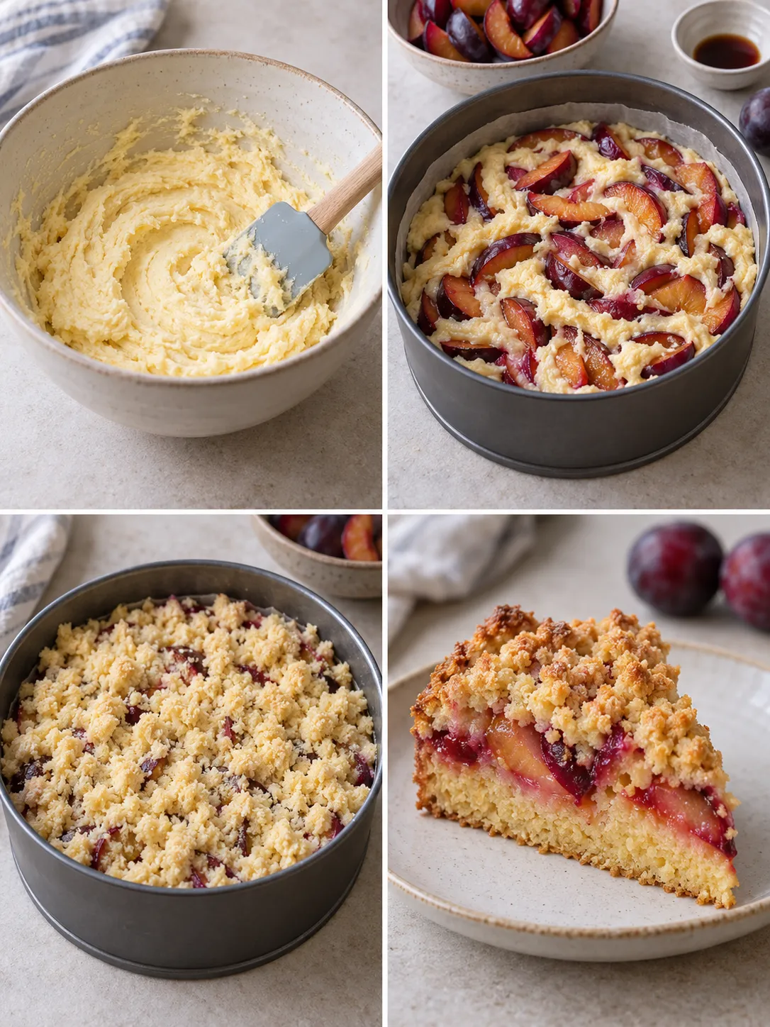 Crumble cake with plums and vanilla