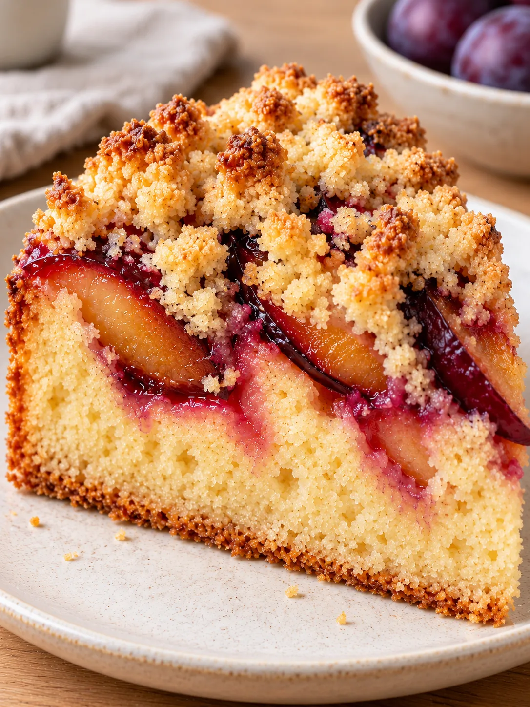 Crumble cake with plums and vanilla