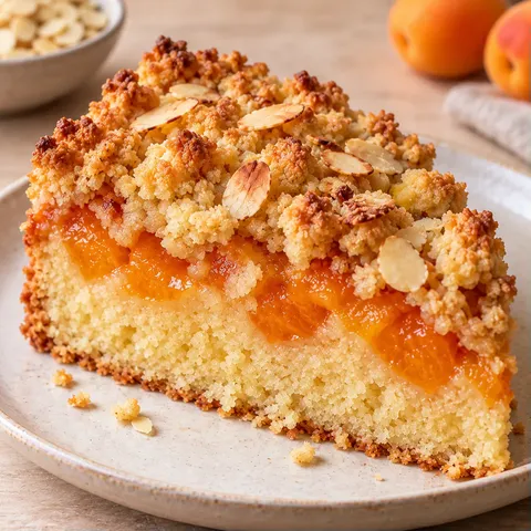 Crumble cake with apricots and almonds