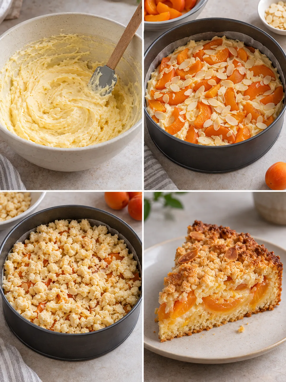 Crumble cake with apricots and almonds