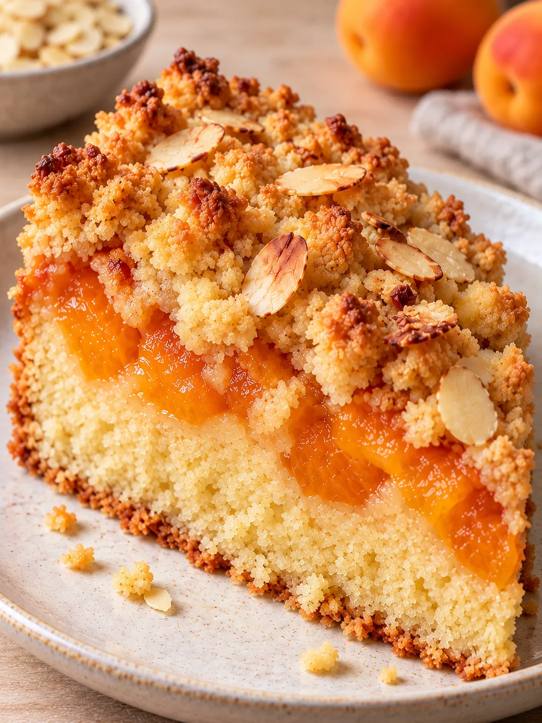 Crumble cake with apricots and almonds