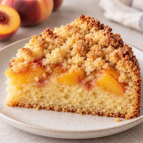 Crumble cake with peaches and vanilla