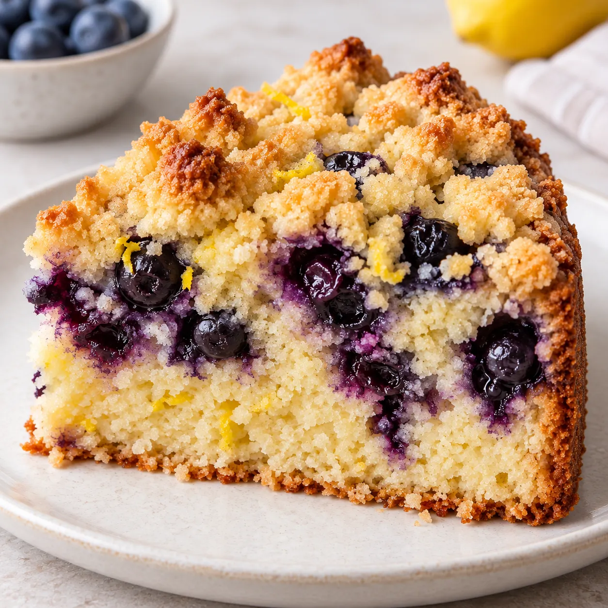 Crumble cake with blueberries and lemon