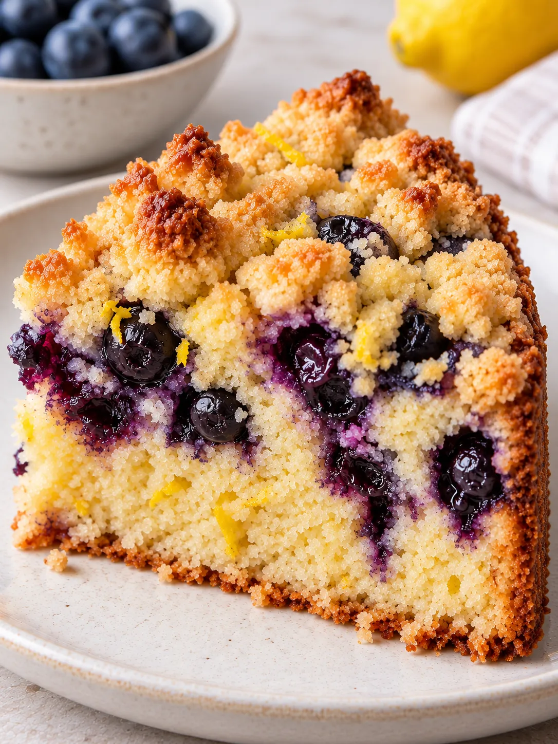 Crumble cake with blueberries and lemon
