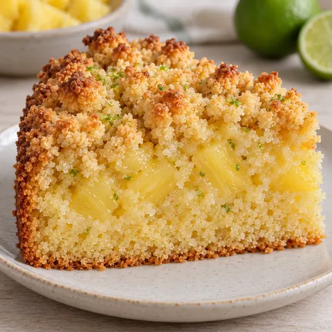 Crumble cake with pineapple and lime