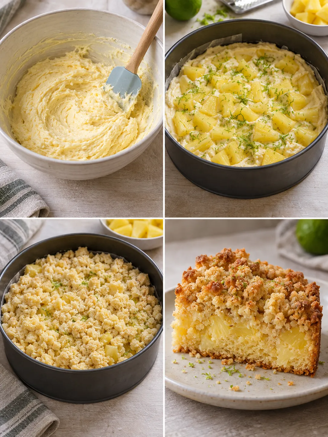 Crumble cake with pineapple and lime