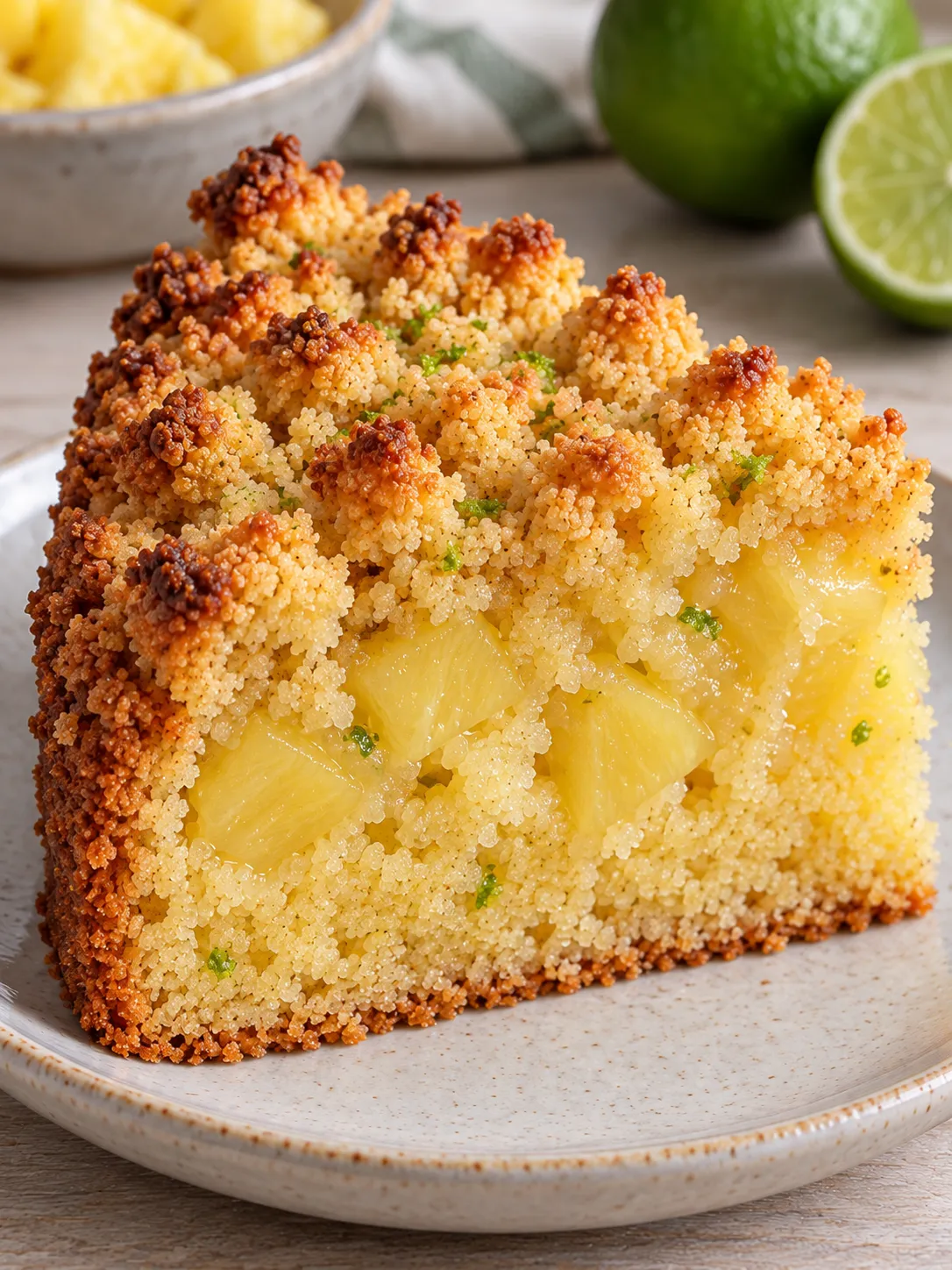 Crumble cake with pineapple and lime