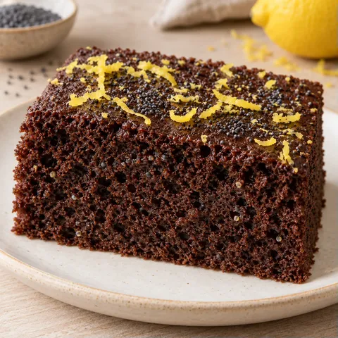 Chocolate sheet cake with lemon and poppy seeds