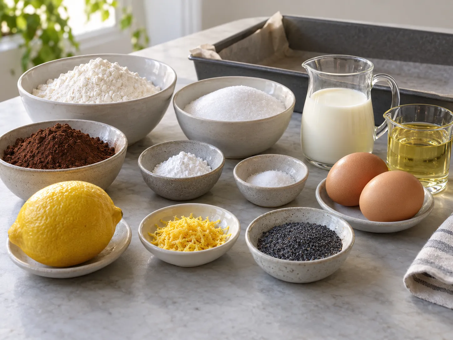all-purpose wheat flour, unsweetened cocoa powder, granulated sugar, baking powder