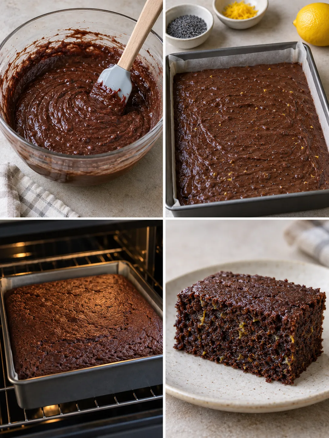 Chocolate sheet cake with lemon and poppy seeds