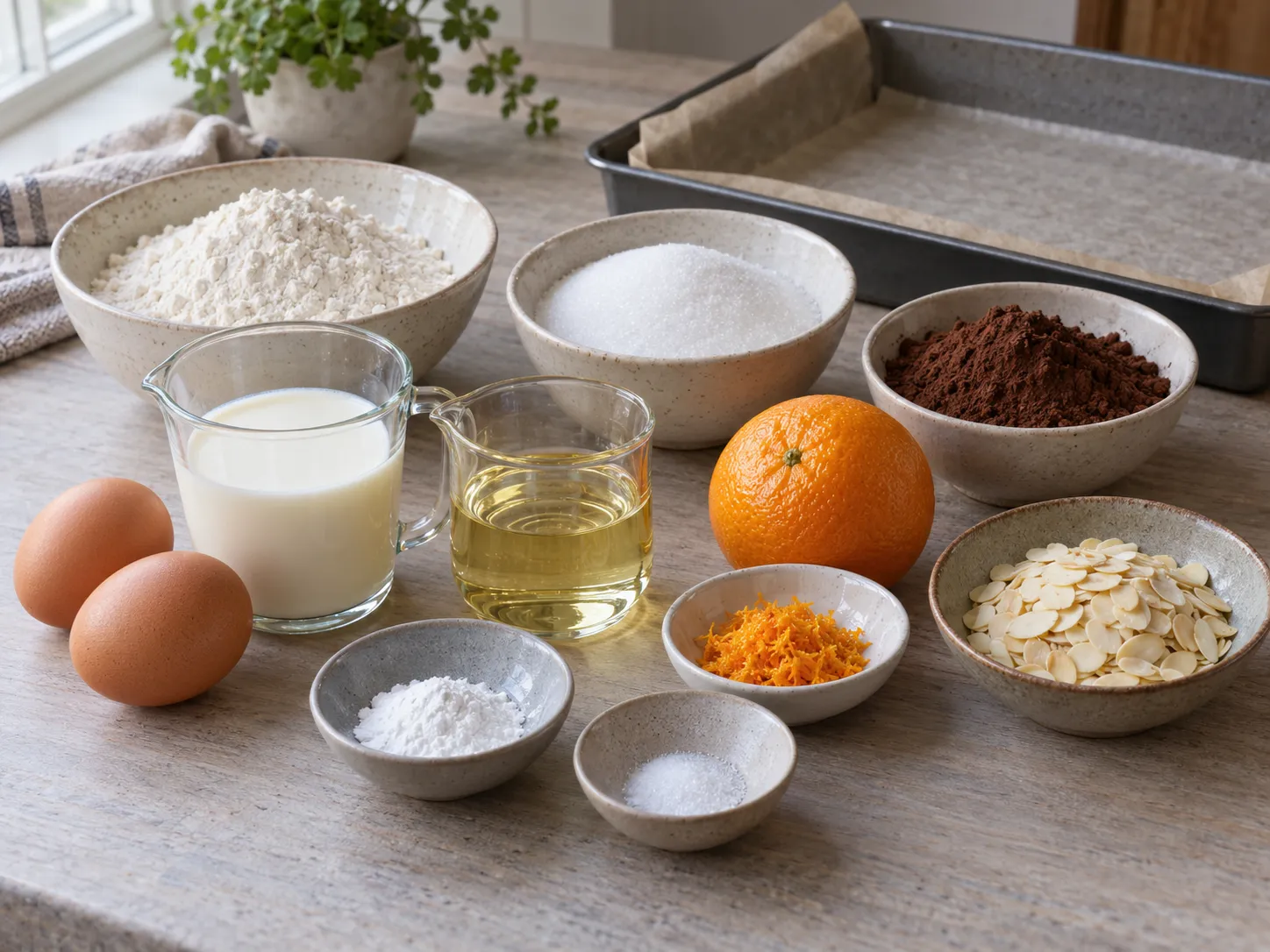 all-purpose wheat flour, unsweetened cocoa powder, granulated sugar, baking powder