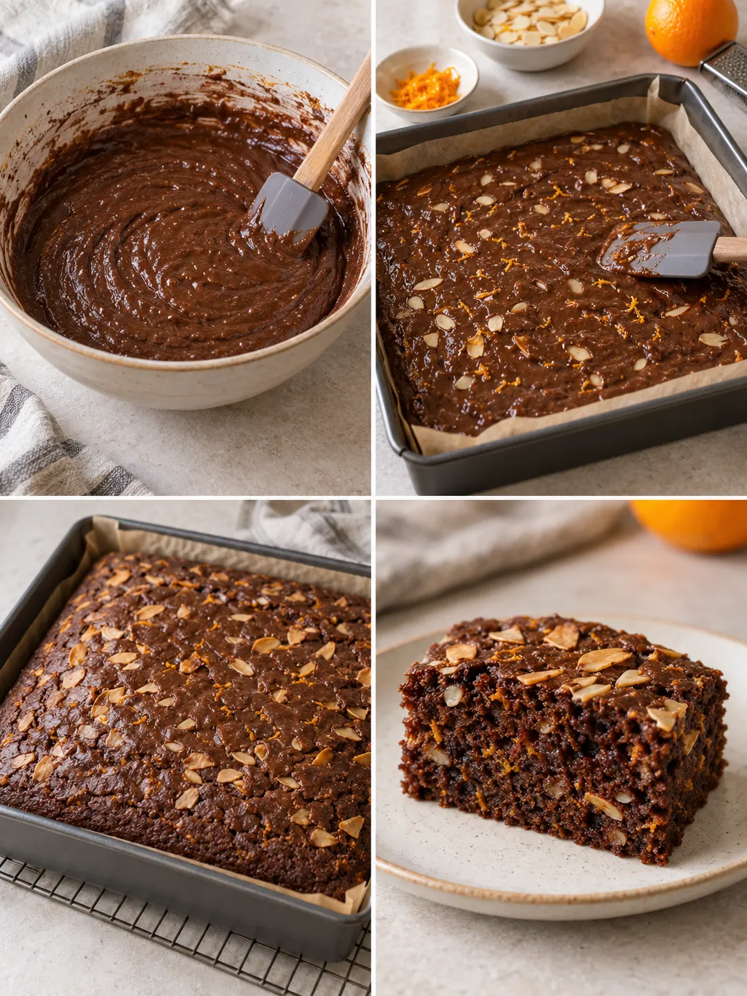 Chocolate sheet cake with orange and almonds