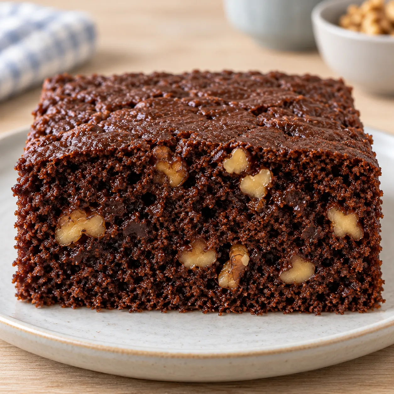 Chocolate sheet cake with coffee and walnuts