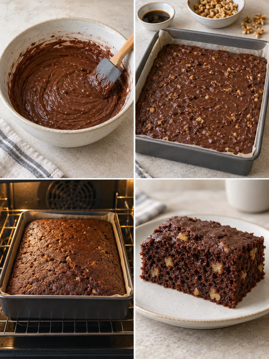 Chocolate sheet cake with coffee and walnuts