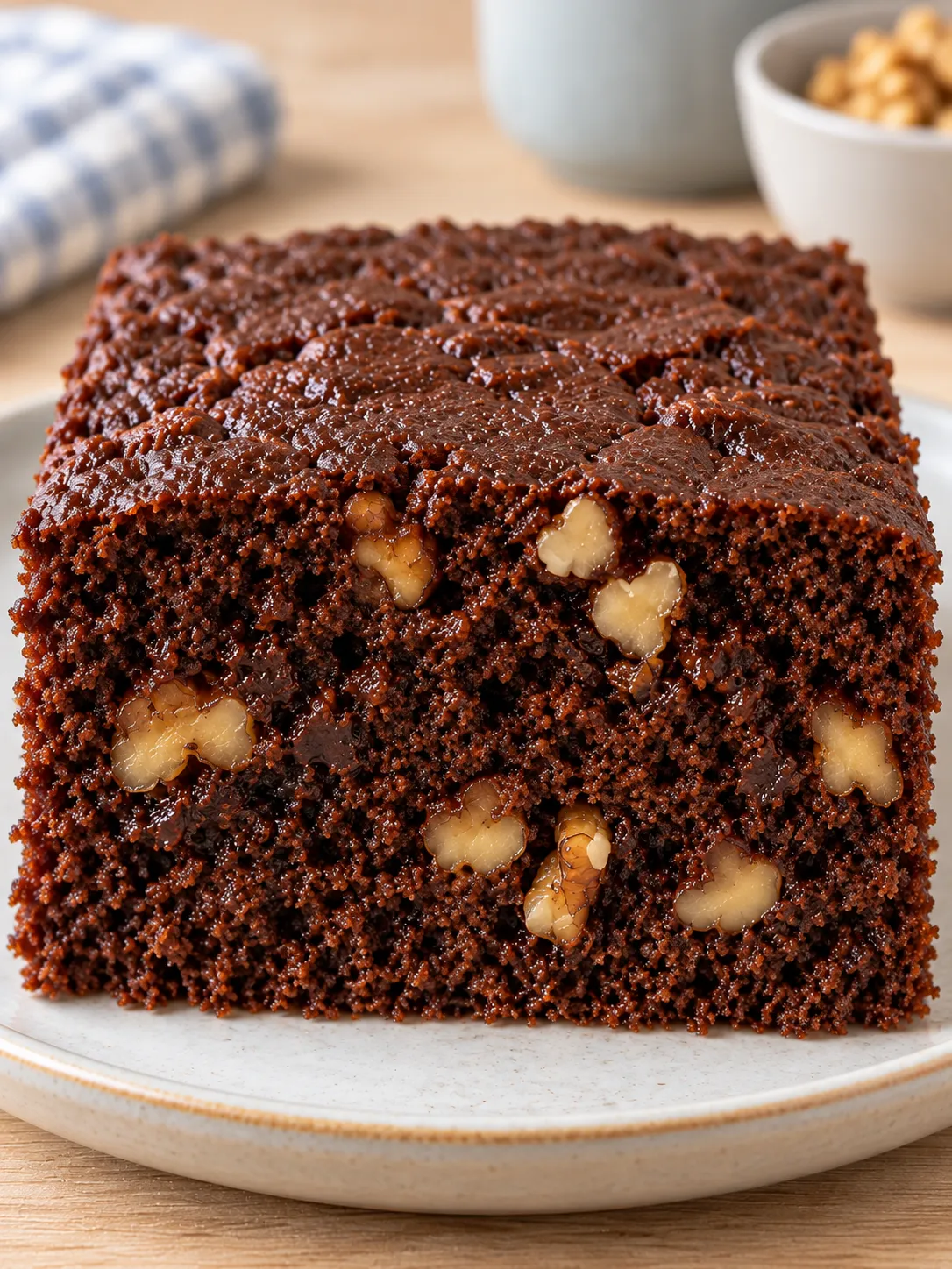 Chocolate sheet cake with coffee and walnuts