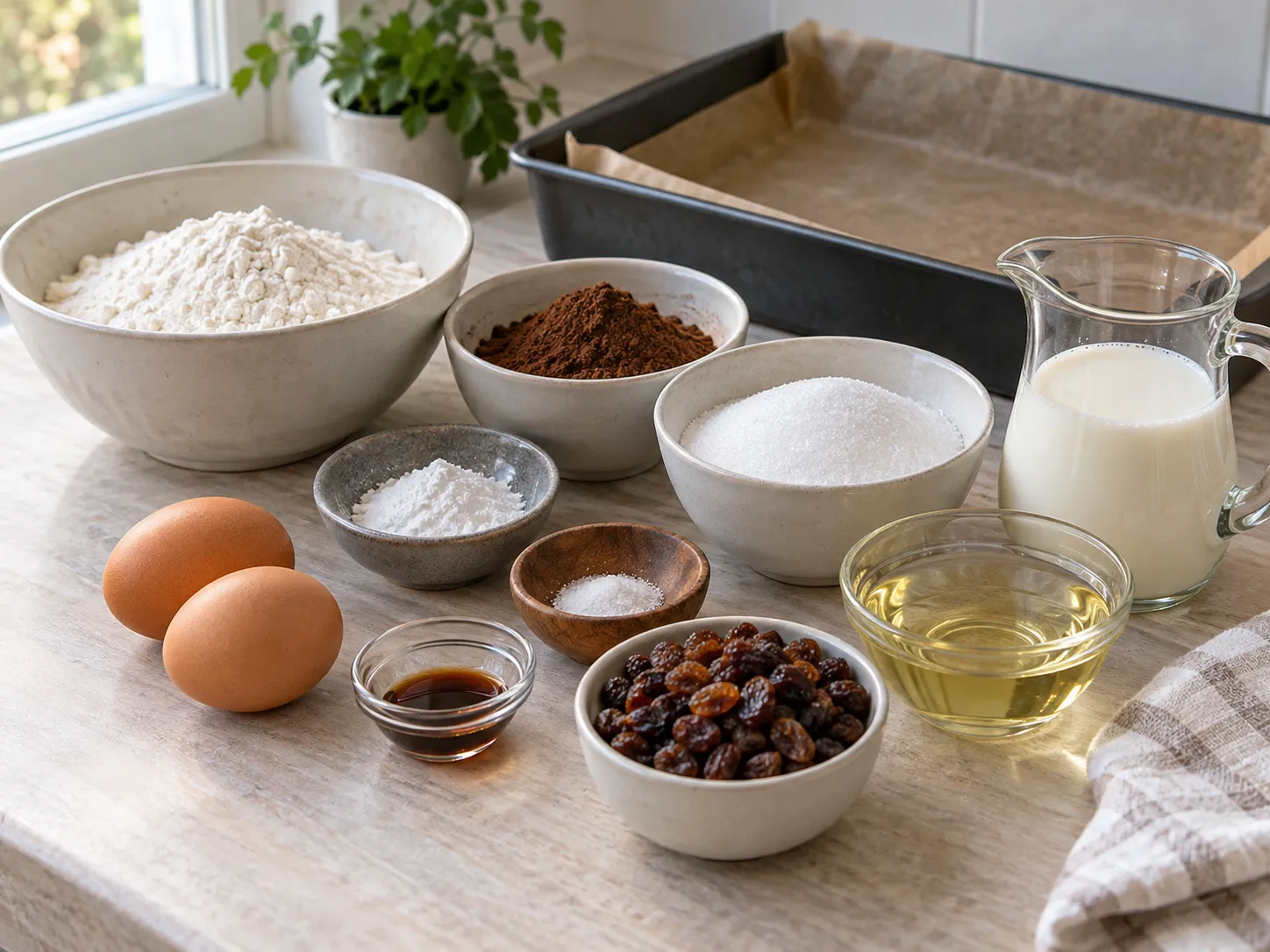 all-purpose wheat flour, unsweetened cocoa powder, granulated sugar, baking powder