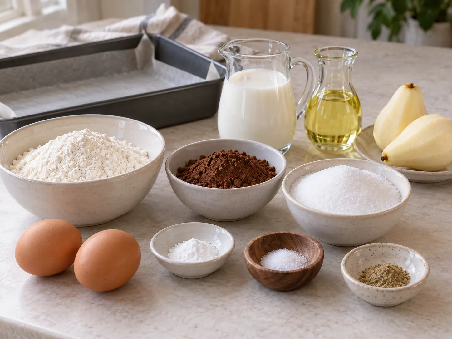 all-purpose wheat flour, unsweetened cocoa powder, granulated sugar, baking powder