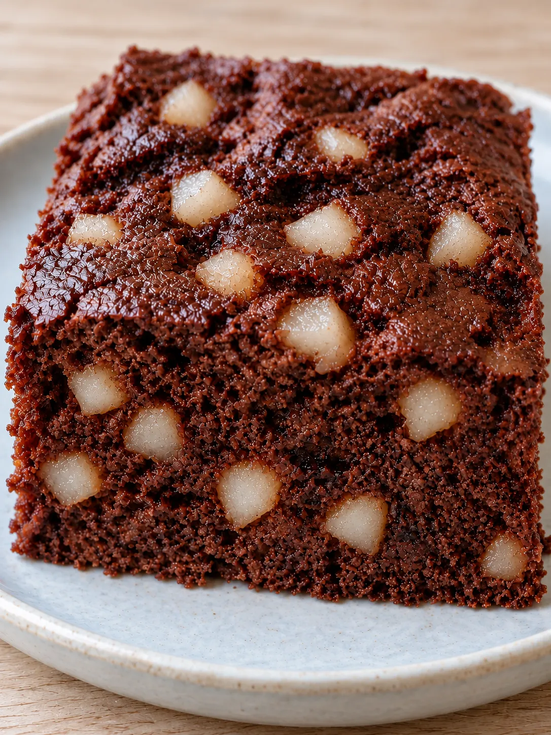 Chocolate sheet cake with cardamom and pear